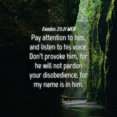Picture 04 - Exodus 23:21 WEB - Pay attention to him, and listen to his voice. - Bible Verse Picture