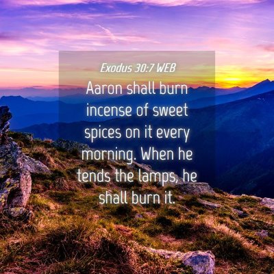 Picture 04 - Exodus 30:7 WEB - Aaron shall burn incense of sweet spices on it - Bible Verse Picture