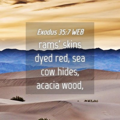 Picture 04 - Exodus 35:7 WEB - rams' skins dyed red, sea cow hides, acacia - Bible Verse Picture