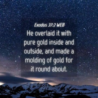 Picture 04 - Exodus 37:2 WEB - He overlaid it with pure gold inside and outside, - Bible Verse Picture