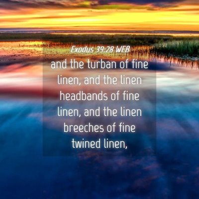 Picture 04 - Exodus 39:28 WEB - and the turban of fine linen, and the linen - Bible Verse Picture