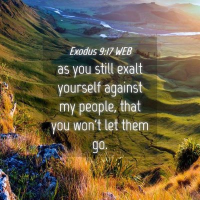 Picture 04 - Exodus 9:17 WEB - as you still exalt yourself against my people, - Bible Verse Picture
