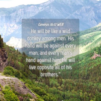 Picture 04 - Genesis 16:12 WEB - He will be like a wild donkey among men. His hand - Bible Verse Picture