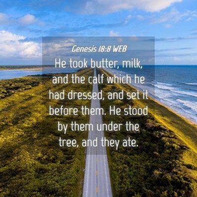 Picture 04 - Genesis 18:8 WEB - He took butter, milk, and the calf which he had - Bible Verse Picture