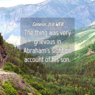 Picture 04 - Genesis 21:11 WEB - The thing was very grievous in Abraham's sight on - Bible Verse Picture