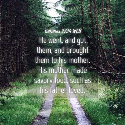 Picture 04 - Genesis 27:14 WEB - He went, and got them, and brought them to his - Bible Verse Picture