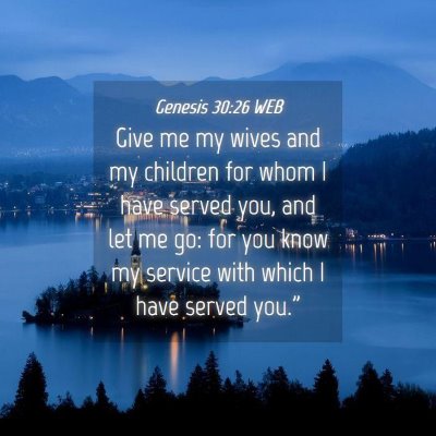 Picture 04 - Genesis 30:26 WEB - Give me my wives and my children for whom I have - Bible Verse Picture