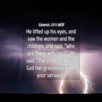 Picture 04 - Genesis 33:5 WEB - He lifted up his eyes, and saw the women and the - Bible Verse Picture