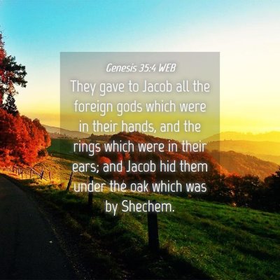 Picture 04 - Genesis 35:4 WEB - They gave to Jacob all the foreign gods which - Bible Verse Picture