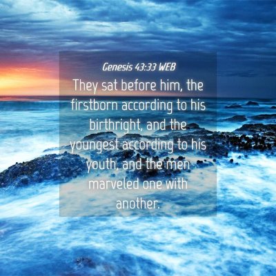 Picture 04 - Genesis 43:33 WEB - They sat before him, the firstborn according to - Bible Verse Picture