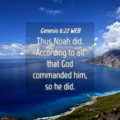 Picture 04 - Genesis 6:22 WEB - Thus Noah did. According to all that God - Bible Verse Picture