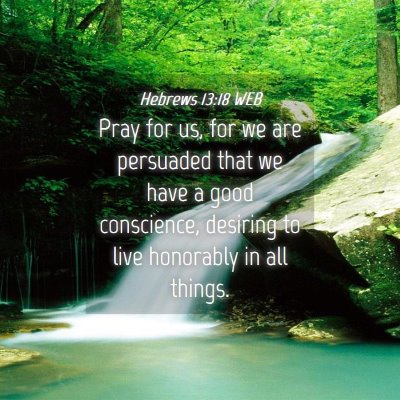 Picture 04 - Hebrews 13:18 WEB - Pray for us, for we are persuaded that we have a - Bible Verse Picture