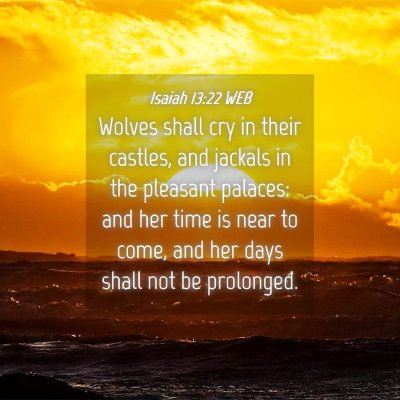 Picture 04 - Isaiah 13:22 WEB - Wolves shall cry in their castles, and jackals in - Bible Verse Picture
