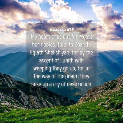 Picture 04 - Isaiah 15:5 WEB - My heart cries out for Moab; her nobles [flee] to - Bible Verse Picture