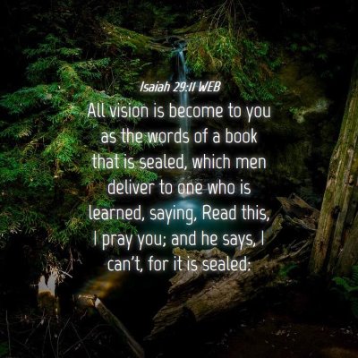Picture 04 - Isaiah 29:11 WEB - All vision is become to you as the words of a - Bible Verse Picture