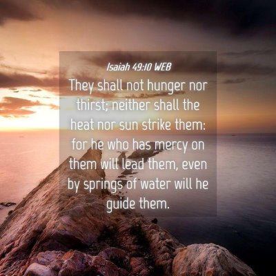 Picture 04 - Isaiah 49:10 WEB - They shall not hunger nor thirst; neither shall - Bible Verse Picture