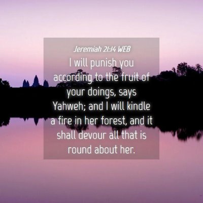 Picture 04 - Jeremiah 21:14 WEB - I will punish you according to the fruit of your - Bible Verse Picture
