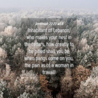 Picture 04 - Jeremiah 22:23 WEB - Inhabitant of Lebanon, who makes your nest in the - Bible Verse Picture