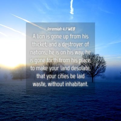 Picture 04 - Jeremiah 4:7 WEB - A lion is gone up from his thicket, and a - Bible Verse Picture