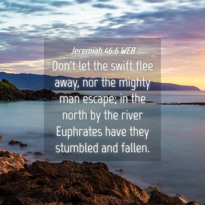 Picture 04 - Jeremiah 46:6 WEB - Don't let the swift flee away, nor the mighty man - Bible Verse Picture