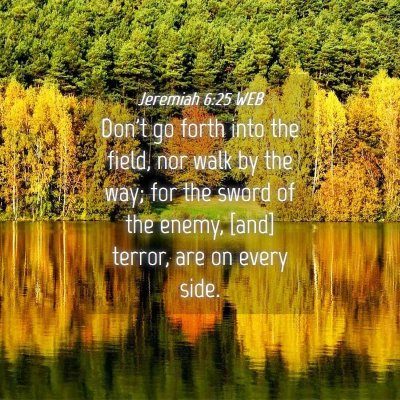 Picture 04 - Jeremiah 6:25 WEB - Don't go forth into the field, nor walk by the - Bible Verse Picture
