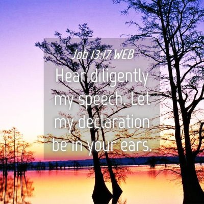 Picture 04 - Job 13:17 WEB - Hear diligently my speech. Let my declaration be - Bible Verse Picture