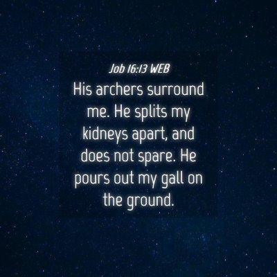 Picture 04 - Job 16:13 WEB - His archers surround me. He splits my kidneys - Bible Verse Picture
