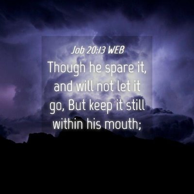 Picture 04 - Job 20:13 WEB - Though he spare it, and will not let it go, But - Bible Verse Picture