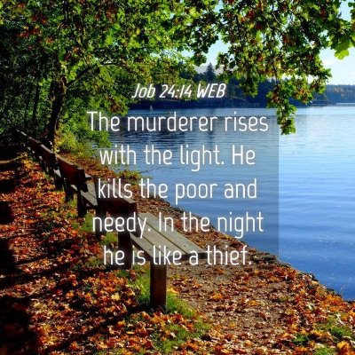 Picture 04 - Job 24:14 WEB - The murderer rises with the light. He kills the - Bible Verse Picture