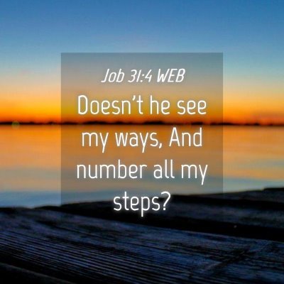 Picture 04 - Job 31:4 WEB - Doesn't he see my ways, And number all my - Bible Verse Picture