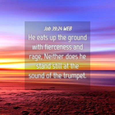 Picture 04 - Job 39:24 WEB - He eats up the ground with fierceness and rage, - Bible Verse Picture