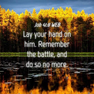 Picture 04 - Job 41:8 WEB - Lay your hand on him. Remember the battle, and do - Bible Verse Picture