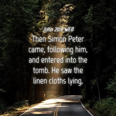 Picture 04 - John 20:6 WEB - Then Simon Peter came, following him, and entered - Bible Verse Picture