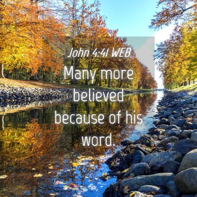 Picture 04 - John 4:41 WEB - Many more believed because of his - Bible Verse Picture