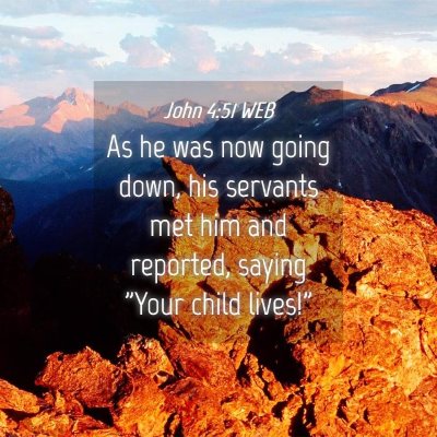 Picture 04 - John 4:51 WEB - As he was now going down, his servants met him - Bible Verse Picture