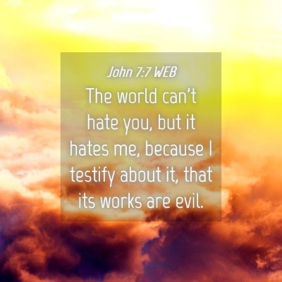 Picture 04 - John 7:7 WEB - The world can't hate you, but it hates me, - Bible Verse Picture