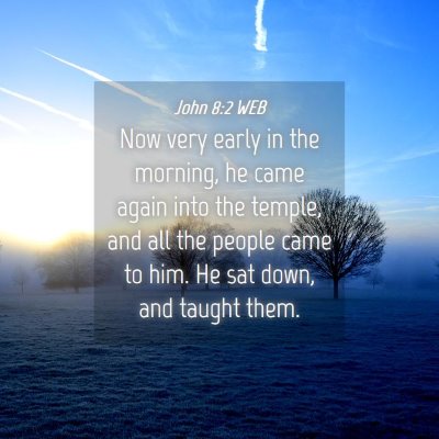 Picture 04 - John 8:2 WEB - Now very early in the morning, he came again into - Bible Verse Picture