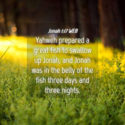 Picture 04 - Jonah 1:17 WEB - Yahweh prepared a great fish to swallow up Jonah, - Bible Verse Picture