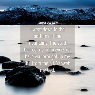 Picture 04 - Jonah 2:6 WEB - I went down to the bottoms of the mountains. The - Bible Verse Picture