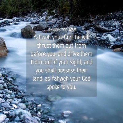 Picture 04 - Joshua 23:5 WEB - Yahweh your God, he will thrust them out from - Bible Verse Picture