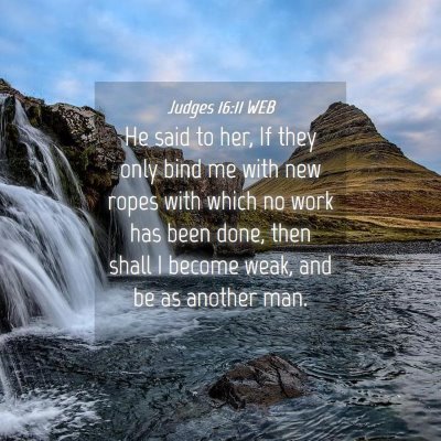 Picture 04 - Judges 16:11 WEB - He said to her, If they only bind me with new - Bible Verse Picture