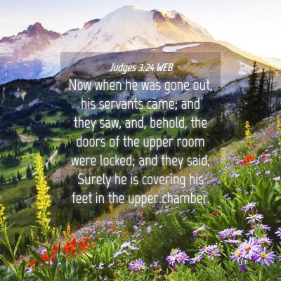Picture 04 - Judges 3:24 WEB - Now when he was gone out, his servants came; and - Bible Verse Picture