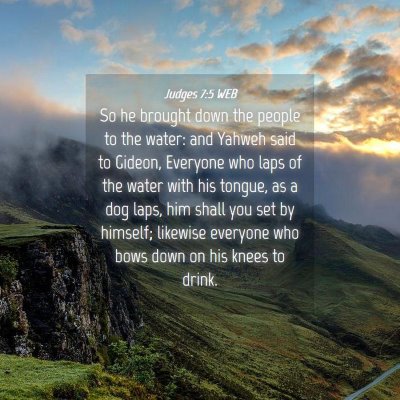 Picture 04 - Judges 7:5 WEB - So he brought down the people to the water: and - Bible Verse Picture