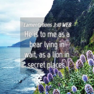 Picture 04 - Lamentations 3:10 WEB - He is to me as a bear lying in wait, as a lion in - Bible Verse Picture