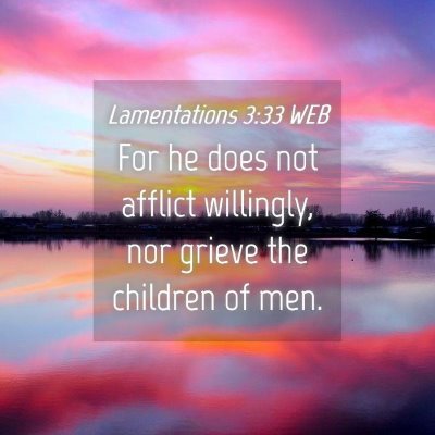 Picture 04 - Lamentations 3:33 WEB - For he does not afflict willingly, nor grieve the - Bible Verse Picture