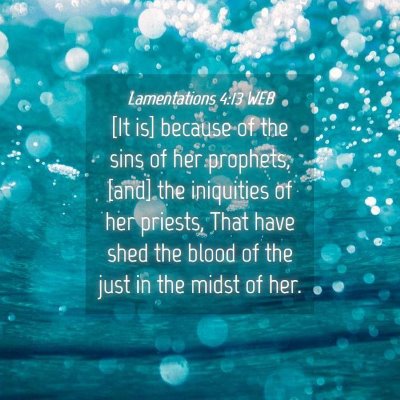 Picture 04 - Lamentations 4:13 WEB - [It is] because of the sins of her prophets, - Bible Verse Picture