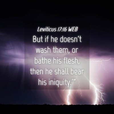 Picture 04 - Leviticus 17:16 WEB - But if he doesn't wash them, or bathe his flesh, - Bible Verse Picture