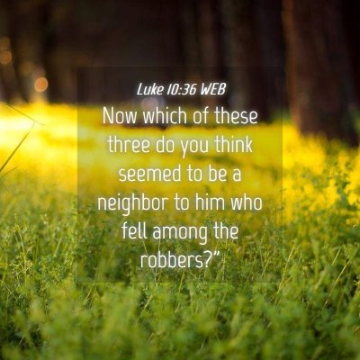 Picture 04 - Luke 10:36 WEB - Now which of these three do you think seemed to - Bible Verse Picture