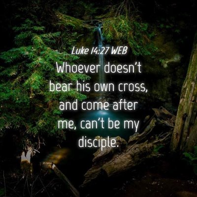 Picture 04 - Luke 14:27 WEB - Whoever doesn't bear his own cross, and come - Bible Verse Picture