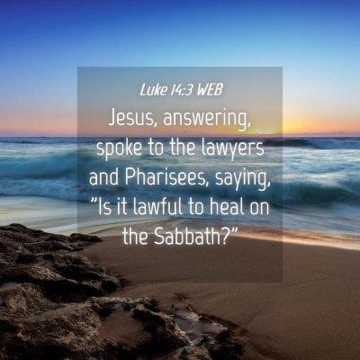 Picture 04 - Luke 14:3 WEB - Jesus, answering, spoke to the lawyers and - Bible Verse Picture
